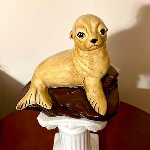 Vintage Porcelain Figurine of a Baby Seal Pup. 1981. Hand painted
